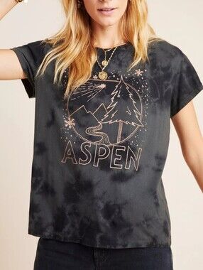 Anthropologie Grey Tie-Dye Aspen 100% Cotton Short Sleeve Graphic Tee SM